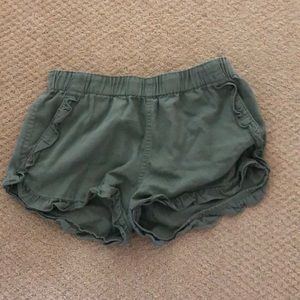 Olive Green Ruffle Shorts